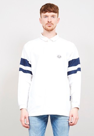 VINTAGE 90'S CHAMPION WHITE / NAVY POLO SWEATER