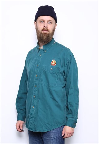 VINTAGE OVERSIZED GREEN EMBROIDERED SHIRT