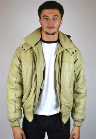 VINTAGE 90'S HOODED LEATHER BOMBER JACKET