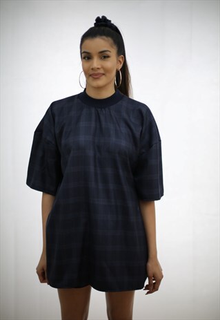 NAVY TARTAN OVERSIZED TOP