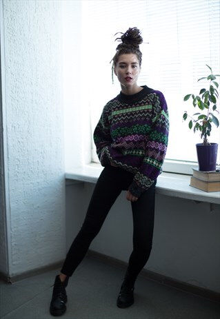 VINTAGE 90'S MULTI COLOUR PATTERNED KNITTED JUMPER