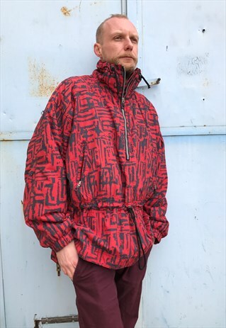 VINTAGE 90' OLDSCHOOL COOL UNISEX MAROON ANORAK JACKET