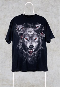 Vintage Spiral Direct Wolf T-Shirt WolvesBlack Large Graphic