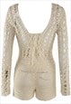 CROCHET KNOTTED BACK PLAYSUIT IN BEIGE 