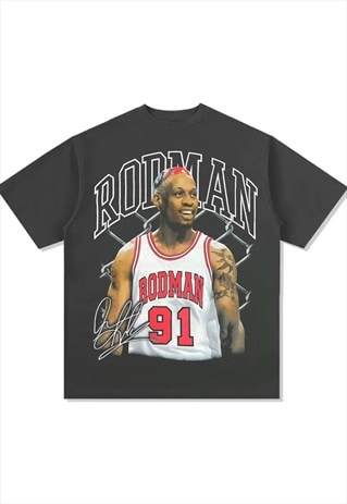 Grey Dennis Rodman Graphic Cotton Fans T shirt tee 