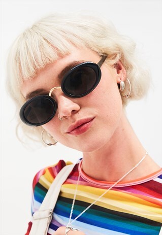 MARY - BLACK 90S OVAL FRAME SUNGLASSES