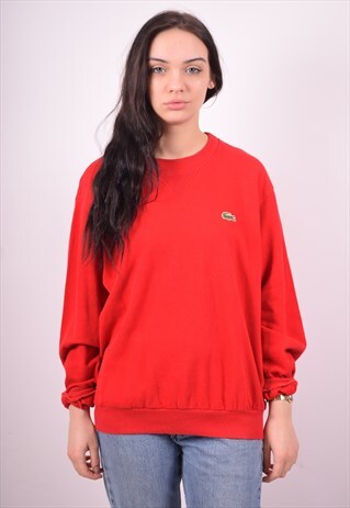 LACOSTE WOMENS VINTAGE SWEATSHIRT JUMPER XL RED 90'S
