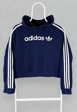 Adidas Originals Blue Hoodie Cropped Firebird Womens UK 4 XS