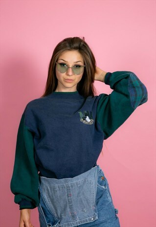 90S VINTAGE BLUE & GREEN MICKEY MOUSE EMBROIDERED SWEATSHIRT