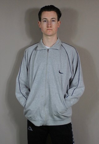 VINTAGE NIKE ZIP JACKET IN GREY WITH POCKETS AND EMBROIDERED