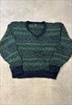 VINTAGE KNITTED JUMPER ABSTRACT PATTERNED GRANDAD SWEATER