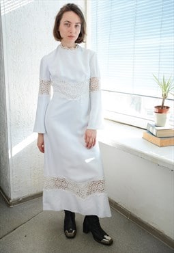 Vintage 70's White Maxi Flare Sleeved Bohemian Wedding Dress