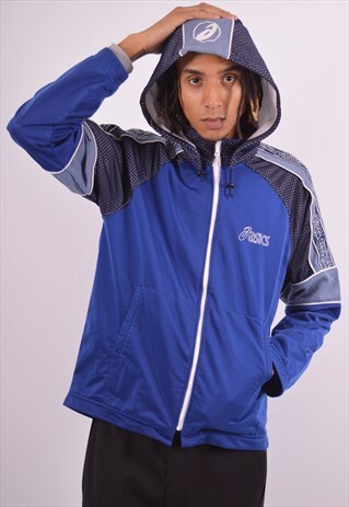 VINTAGE ASICS HOODIE SWEATER BLUE