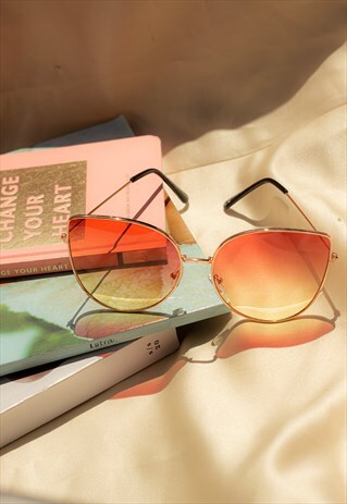 CORAL BUTTERFLY WIRE FRAME CAT EYE SUNGLASSES