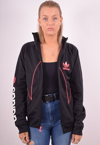 ADIDAS WOMENS VINTAGE TRACKSUIT TOP JACKET MEDIUM BLACK 90S