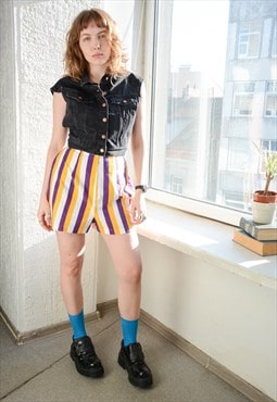 Vintage Bohemian Multicolour Striped Cotton Shorts
