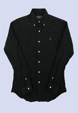 Mens Black Purple Logo Cotton Long Sleeved Shirt 