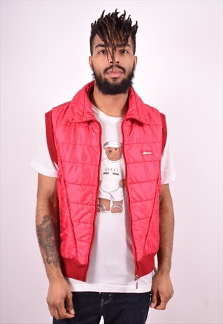 ELLESSE MENS VINTAGE PADDED GILET LARGE RED 90'S