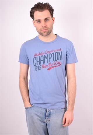 CHAMPION MENS VINTAGE T-SHIRT TOP MEDIUM BLUE 90S