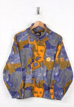 Vintage Patterned Fleece Blue Ladies Medium