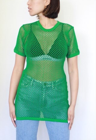 Y2K STYLE GREEN MESH NET OVERSIZE STRING VEST T-SHIRT