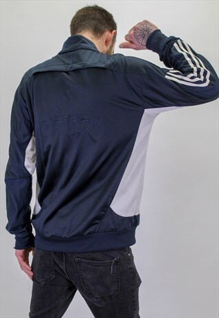 VINTAGE ADIDAS BACK LOGO JACKET IN BLUE LARGE