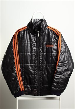 Vintage Adidas Padded Bomber Jacket Black Orange