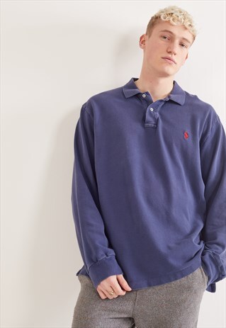 VINTAGE RALPH LAUREN LONG SLEEVE POLO TOP BLUE