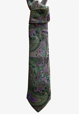 Vintage Etro Paisley Print Green Tie