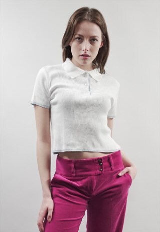 VINTAGE 90'S DOLCE & GABBANA CROP WHITE KNIT POLO T-SHIRT