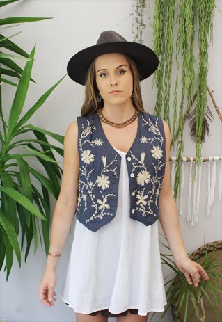 VINTAGE NAVY EMBROIDERED WAISTCOAT