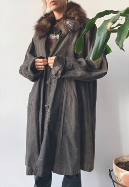 Vintage 90's Autumn Oversized Brown Real Suede Midi Coat