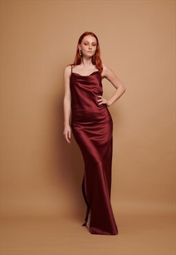 Burgundy Cowl-neck Maxi Slip Dress
