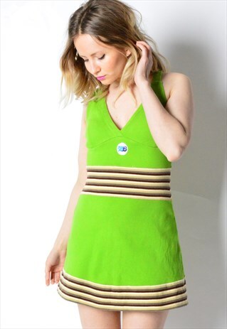 VINTAGE 80S GREEN FESTIVAL MINI DRESS