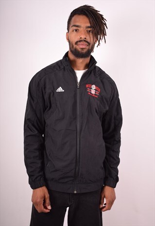 ADIDAS MENS VINTAGE TRACKSUIT TOP JACKET LARGE BLACK 90S