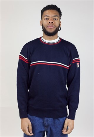 VINTAGE FILA NAVY KNIT JUMPER