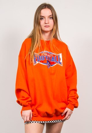 90'S BRIGHT ORANGE USA AMERICAN FOOTBALL SWEATSHIRT