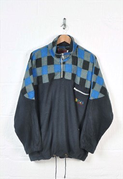 Vintage Fleece 1/4 Zip Retro Checked Pattern Large