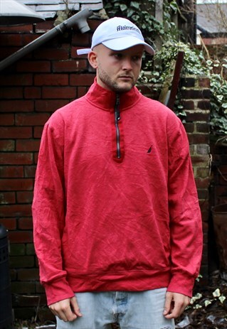 VINTAGE RED NAUTICA QUARTER ZIP SWEATSHIRT LARGE