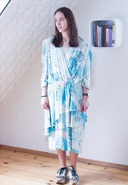 Light blue floral layered vintage dress