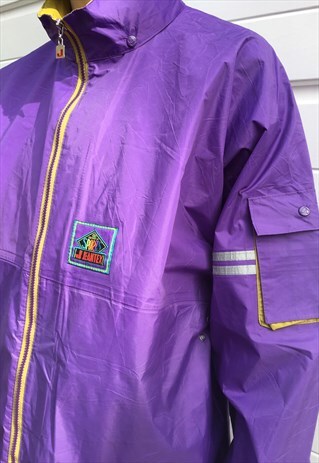 MENS VINTAGE 80S JACKET FESTIVAL RAIN COAT PURPLE ZIPPER
