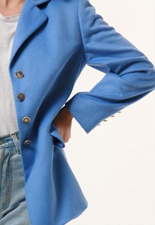 90S VINTAGE ESCADA LONG MAXI BLUE BLAZER JACKET 1148