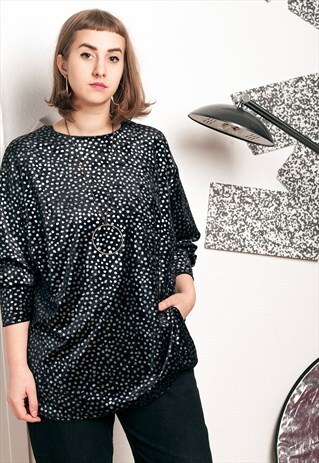 VELVET TUNIC - 80S VINTAGE SILVER DOT TOP