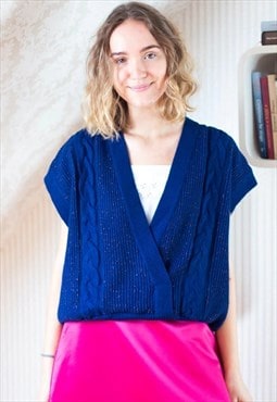 Dark blue knitted waistcoat jumper