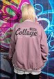 COLLEGE VARSITY JACKET PU AMERICAN SLOGAN BOMBER PASTEL PINK