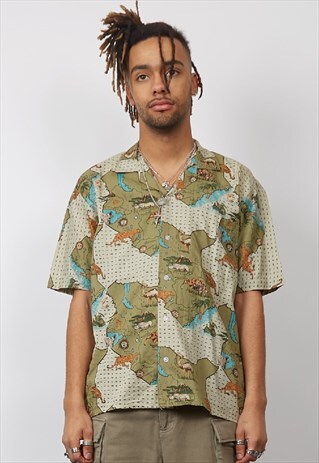 VINTAGE 90'S KHAKI SAFARI PRINT SHIRT