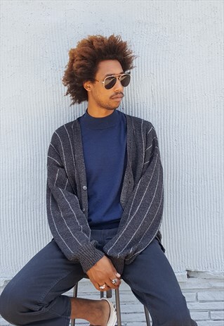 90S MINIMALIST ITALIAN LUXURY VERTICAL STRIPE CARDIGAN LARGE