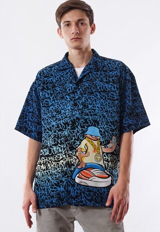 VINTAGE HIP HOP GRAPHIC 90S BLUE BLACK SHORT SLEEVE