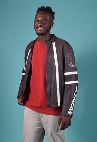 VINTAGE HONDA BROWN AND CREAM BIKER JACKET