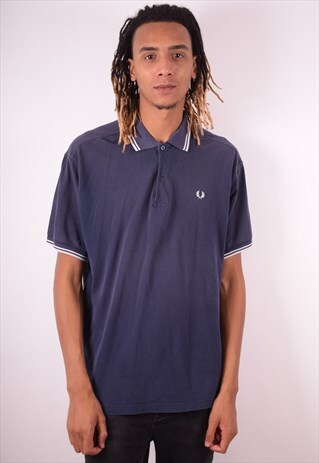FRED PERRY MENS VINTAGE POLO SHIRT XXL NAVY BLUE 90S